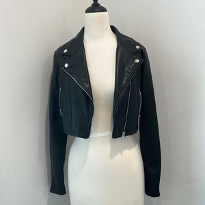 by the way. Cropped faux leather biker jacket.